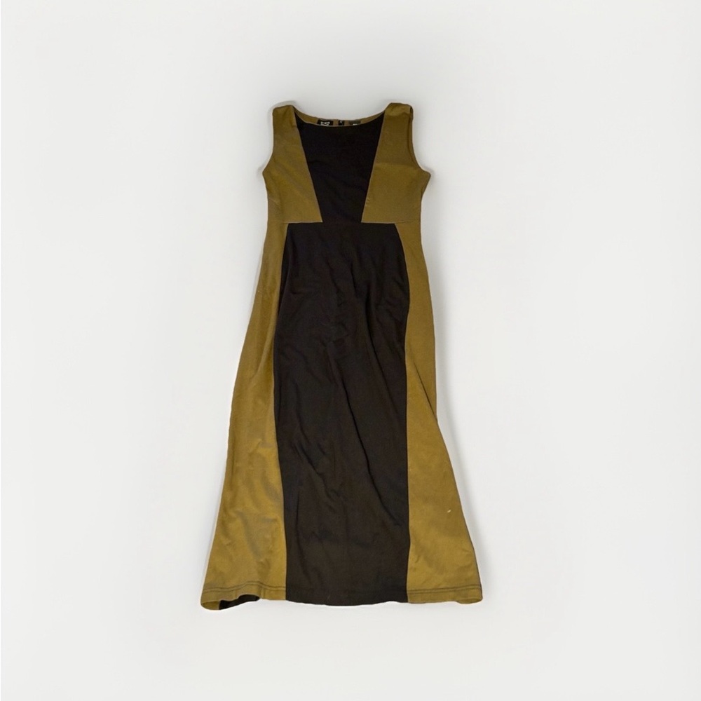 Elegant Black and Olive Green Sleeveless Midi Dress Sz M NWT